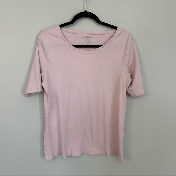 Chico’s Women’s Light Pink Cotton Scoop Neck Elbow Sleeve Tee Sz 2, 12-14, L GUC - Picture 2 of 6